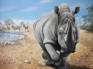 animales rinoceronte y cebra Pinturas al óleo